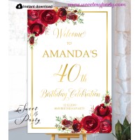 Red Roses 40th Birthday Party Welcome sign template,(16)
